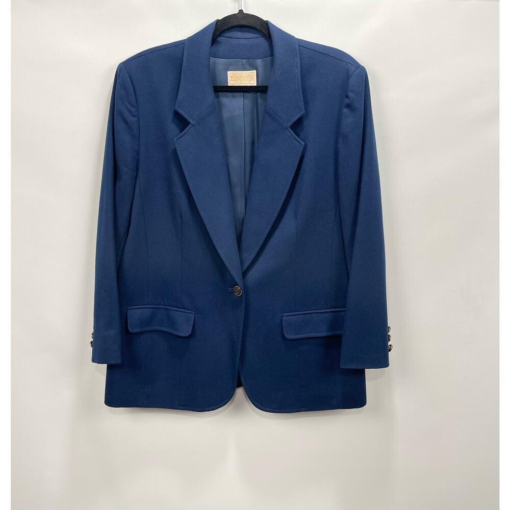 VTG‎ Pendleton Wool Blazer Jacket Womens 14 Navy Blue Collegiate Academia Preppy